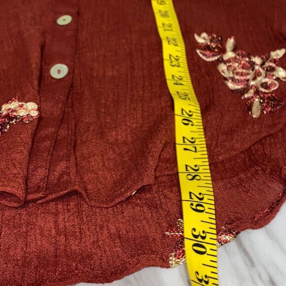 Fig & Flower Anthropologie Rust Embroidered Boho Blouse Size L - Picture 11 of 12